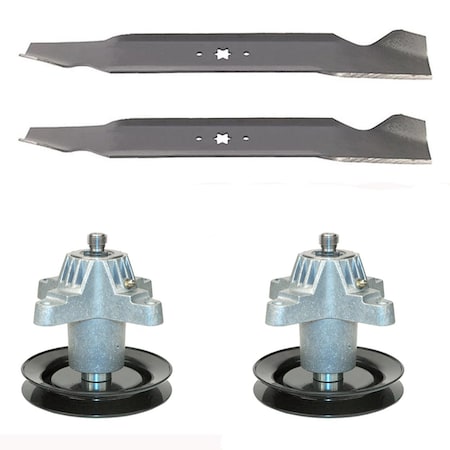 Aic Replacement Parts 1 Replacement Spindle Assemblies w/ Pulleys & Blade Kit Fits MTD Models 618-04474-BLADES